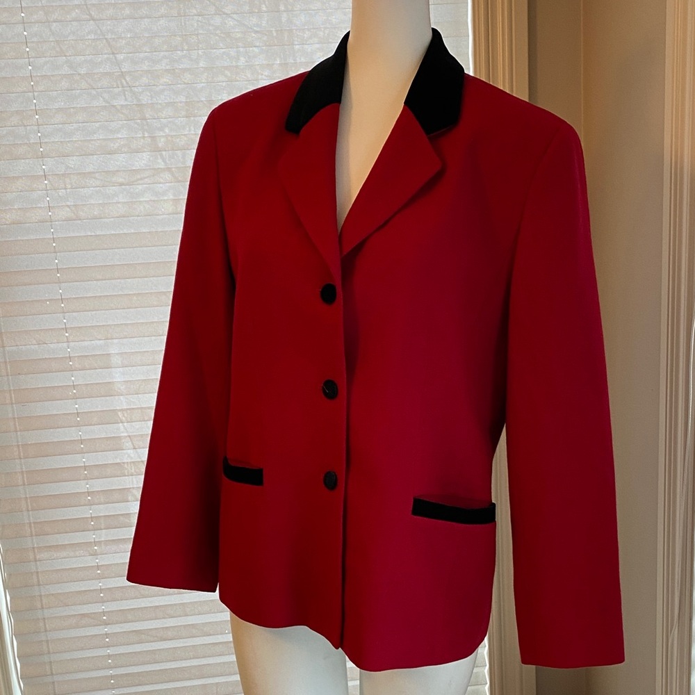 Talbots classic Red Wool riding Blazer with Black Trim